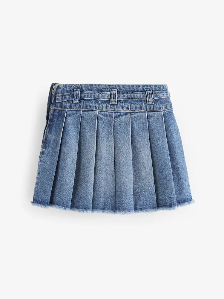 Pleated Denim Skirt